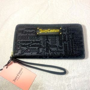 Juicy couture Womans wallet clutch wristlet strap deboss black gold emboss BNWT